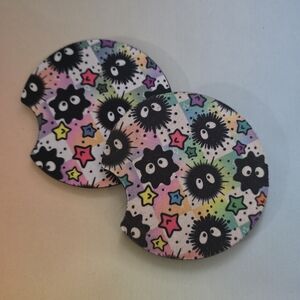 Soot Sprite  Car Coasters | New Set Of Two Sublimated Car Coasters ghibli anime